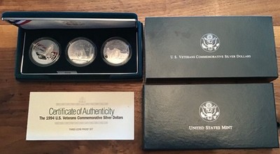 1994 US Veterans Silver Dollars 3 coin set