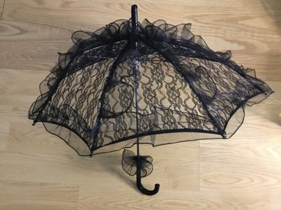 Lace Parasol Black Umbrella 24in Vintage Ruffle Sunshade Weddings Gothic Costume