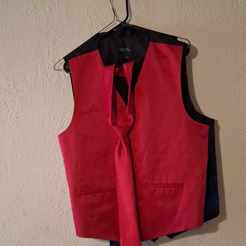 Steven Land Men's Solid Red Formal Tuxedo Vest w/ Matching Tie, Regular L