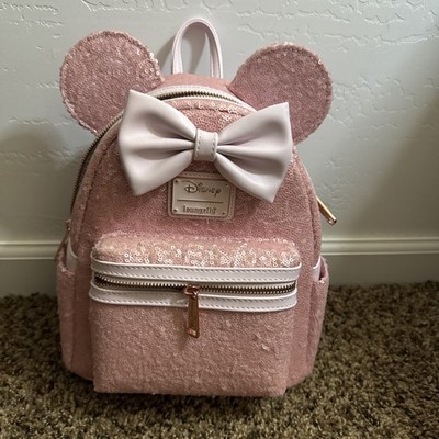 Loungefly Disney Minnie Mouse Cotton Candy Pink Sequince Mini Backpack NWT