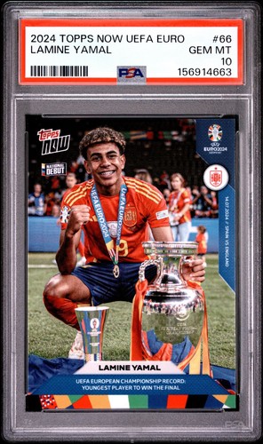 2024 TOPPS NOW UEFA EURO LAMINE YAMAL #66 NATIONAL DEBUT RC PSA 10 GEM MINT