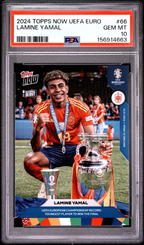 2024 TOPPS NOW UEFA EURO LAMINE YAMAL #66 NATIONAL DEBUT RC PSA 10 GEM MINT