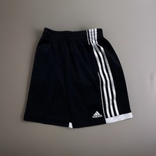 adidas Boys Black/White 3-Stripe Mesh Basketball Athletic Shorts M 10/12 