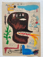 Jean-Michel Basquiat (fatto a mano) disegno tecnica mista su carta firmato e ...