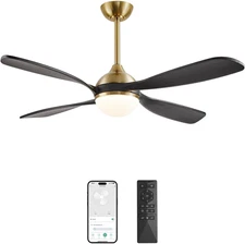 54 Inch Smart Ceiling Fan with Lights and Remote/App Control, Wood 4 Blades Nois