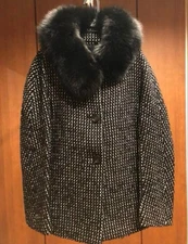 MaxMara Studio Fox Fur Tweed Coat Women's Size 40 Wool Alpaca Used