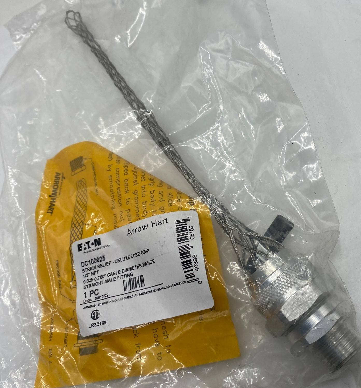 Eaton Arrow Hart DC100625 Strain Relief - 1/2" NPT - .625"-.750" Range ✅