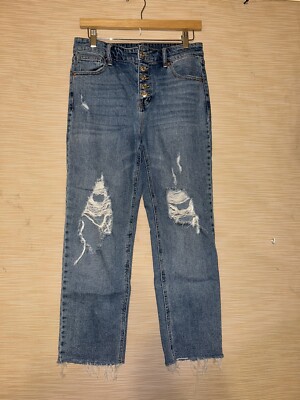 Wild Fable Women's Blue Distressed High Rise Mom Jeans Size 6
