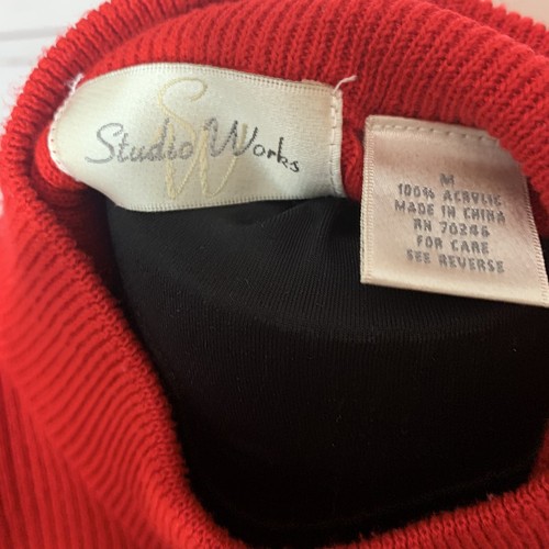 Studio Works Women Red Turtleneck Short Sleeve Size Medium - Picture 3 of 5