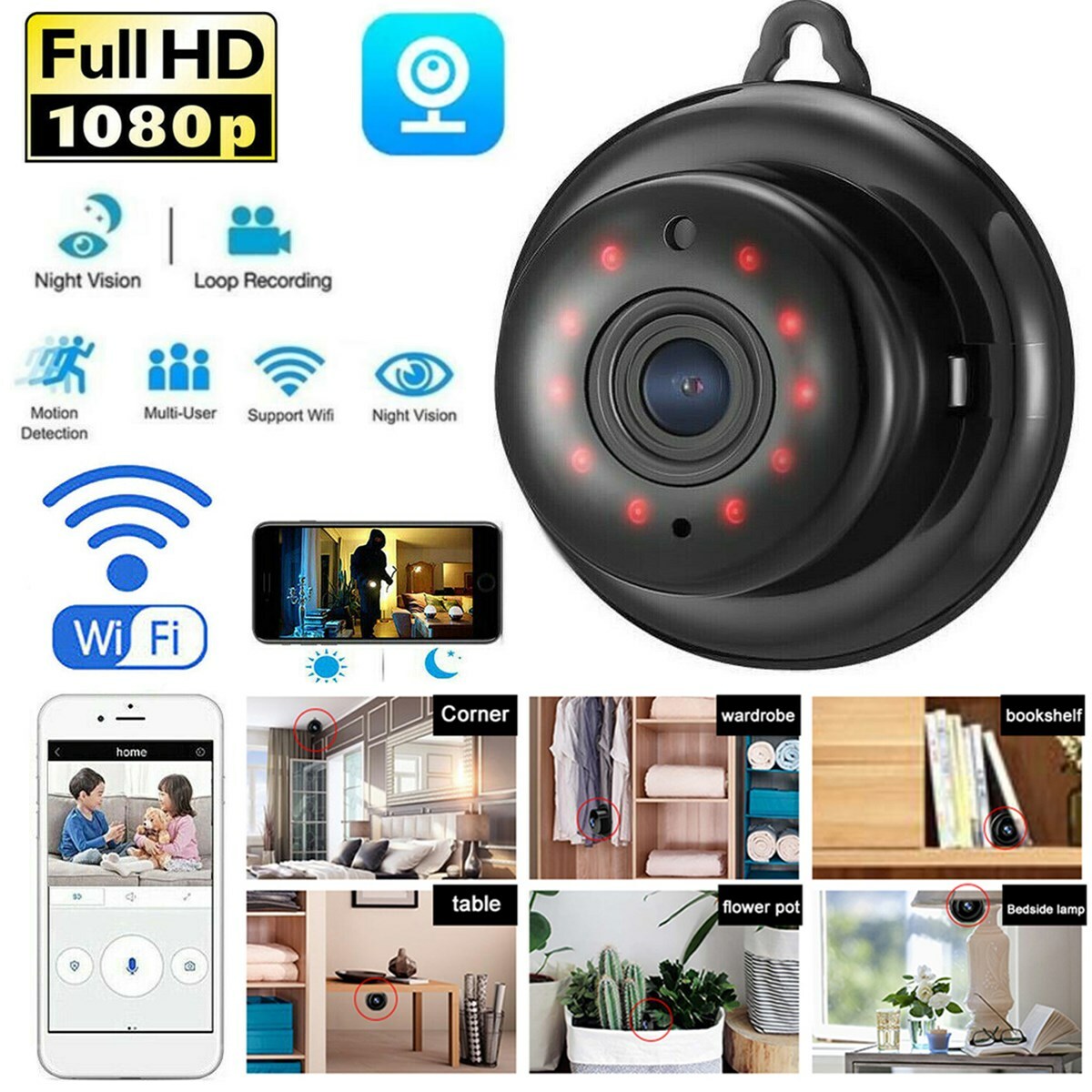 CCTV Camera WiFi 1080P Wireless IR Indoor Outdoor Security Night Vision  Home CAM