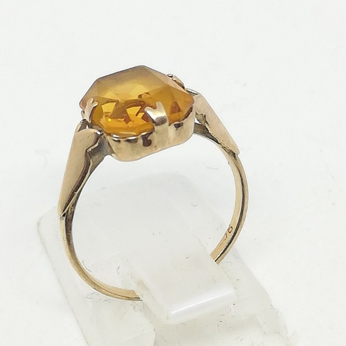 Art Deco Style Citrine Emerald-Cut Solitaire Ring 9ct Yellow Gold - Size H - Picture 9 of 16
