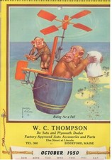 ART CALENDAR (1950/ 10)  LAWSON WOOD "Riding For A Fall" MONKEYS(Desoto Dealer