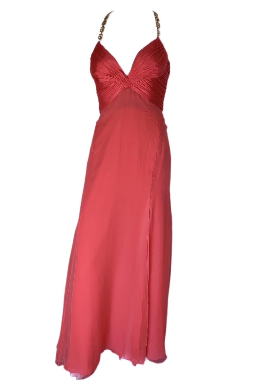 VERSACE GOLD CHAIN STRAPS SILK BLEND GOWN DRESS PINK … Gem