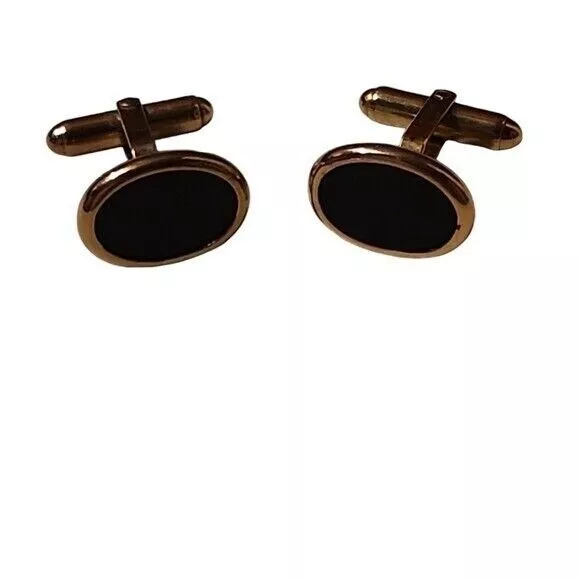 Boutons de manchette ovales Christian Dior noir ton or vintage classique formel
