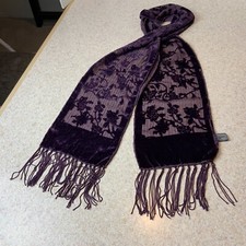 Vintage 1970  s Velvet Violet Hand Rolled Scarf Silk Ground Rayon Fringe