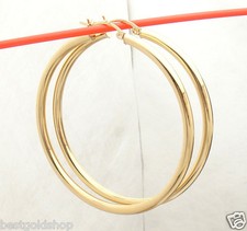 2" Plain All Polished Shiny Hoop Earrings REAL 14K Yellow Gold 3mm X 50mm