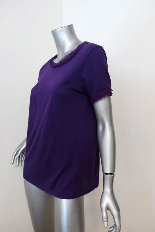 Lanvin Tee Purple Chiffon-Trim Cotton Jersey Size Small Short Sleeve Top - Image 4 of 4