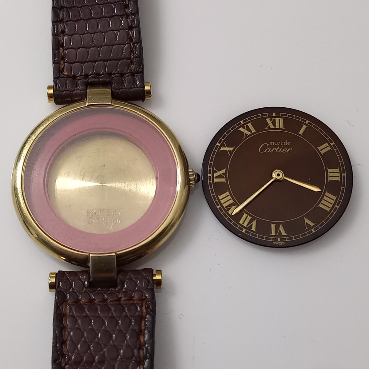 CARTIER MUST VENDOME VERMEIL RONDE QUARTZ 30MM WITH WOOD DIAL