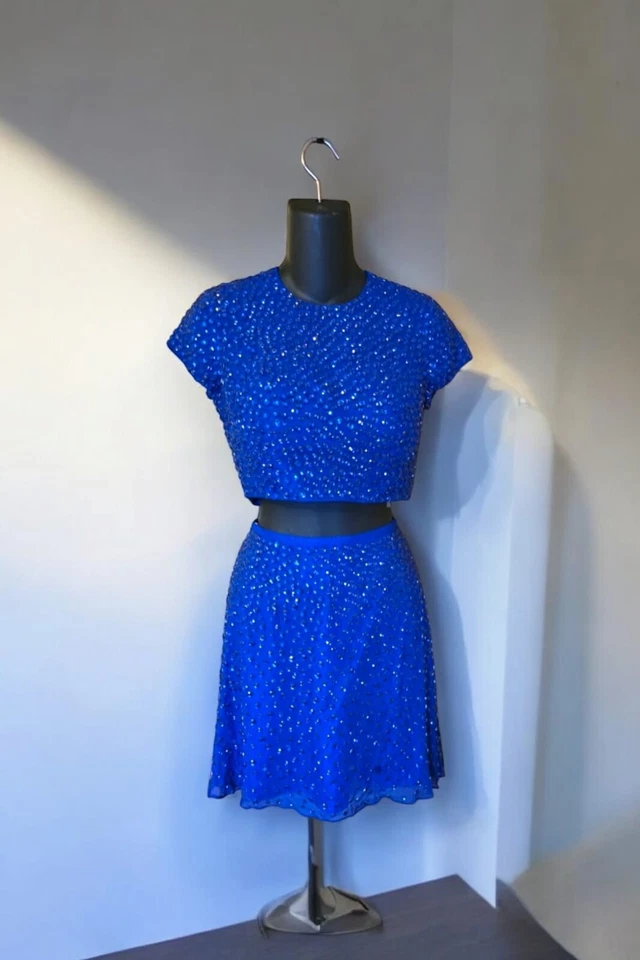 SHERRI HILL Ladies size 0 Rhinestone SKIRT SUIT Prom DK ROYAL Keyhole Back NWT - Image 4 of 4