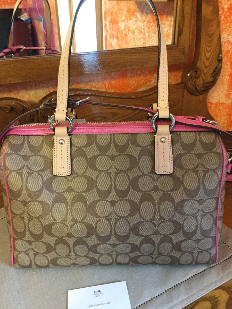 Coach Signature Stripe PVC Satchel Crossbody. F24362 Khaki 