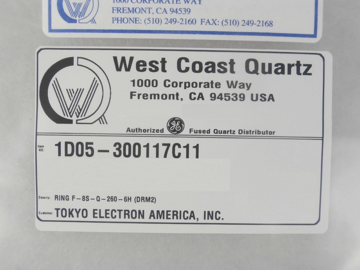 TEL Tokyo Electron 1D05-300117C11 Quartz Ring F-8S-Q-260-6H TEL Tokyo Electron 1D05-300117C11 Quartz Ring F-8S-Q-260-6H