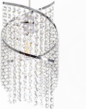 Crystals Long Beaded Spiral Nickel Frame Light Fitting Pendant Shade -Clear
