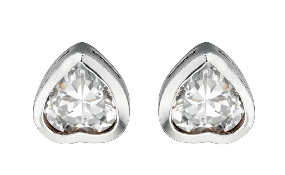Orecchini A Cuore In Zircone, Argento Sterling 925 Con Marchio, Nuovi In Scatola - Immagine 3 di 3
