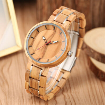 Handmade Nature Wood Men's Watch Bamboo Quartz Analog Wristwatch Wooden Strap
