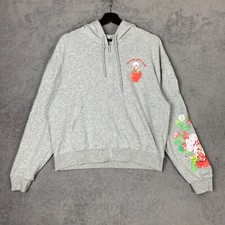 Strawberry Shortcake Hoodie Women Large Gray Graphic Full Zip Long Sleeve Active