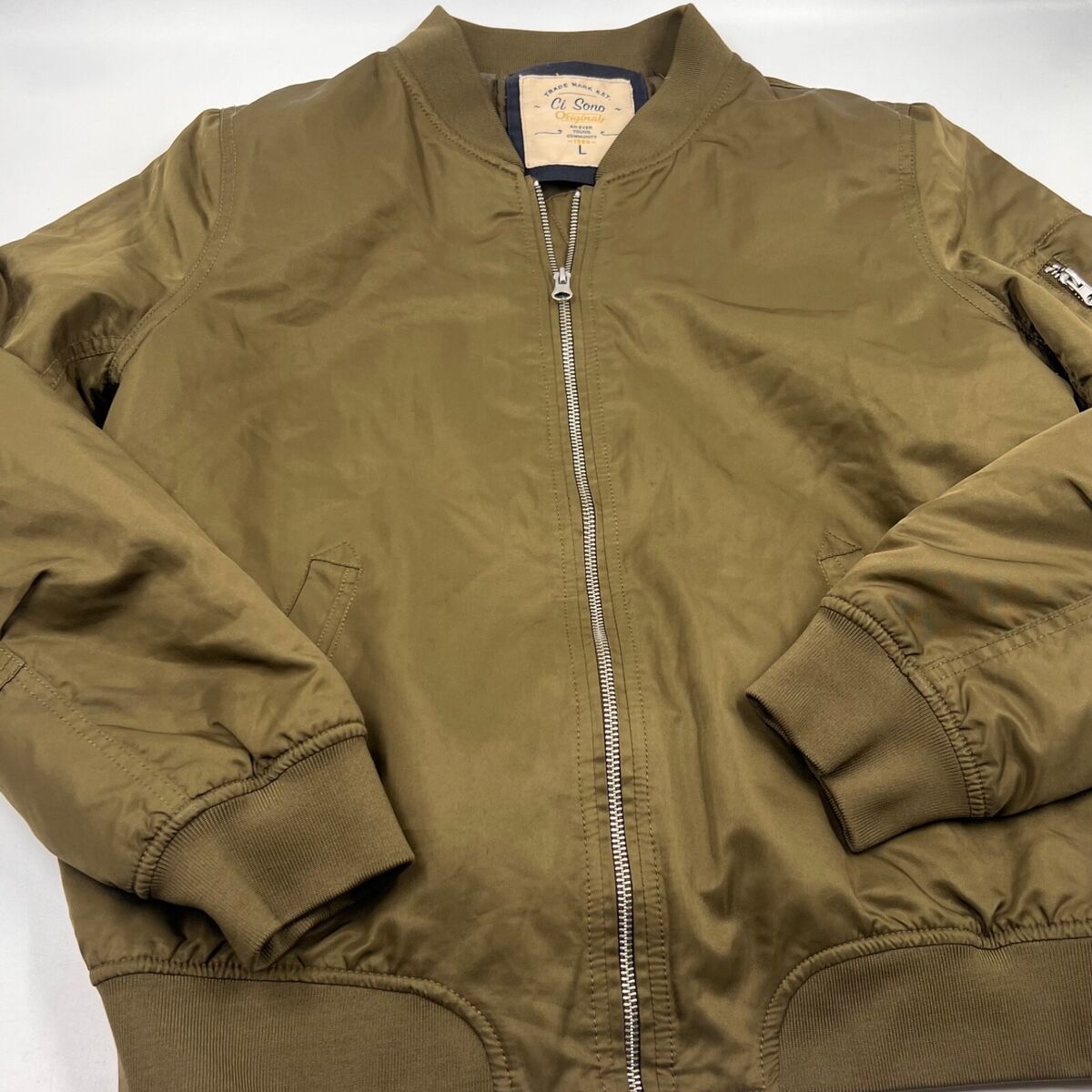 Ci Sono Mens Bomber Jacket Size L Olive Green Fullzip Ci Sono Mens Bomber Jacket Size L Olive Green Fullzip
