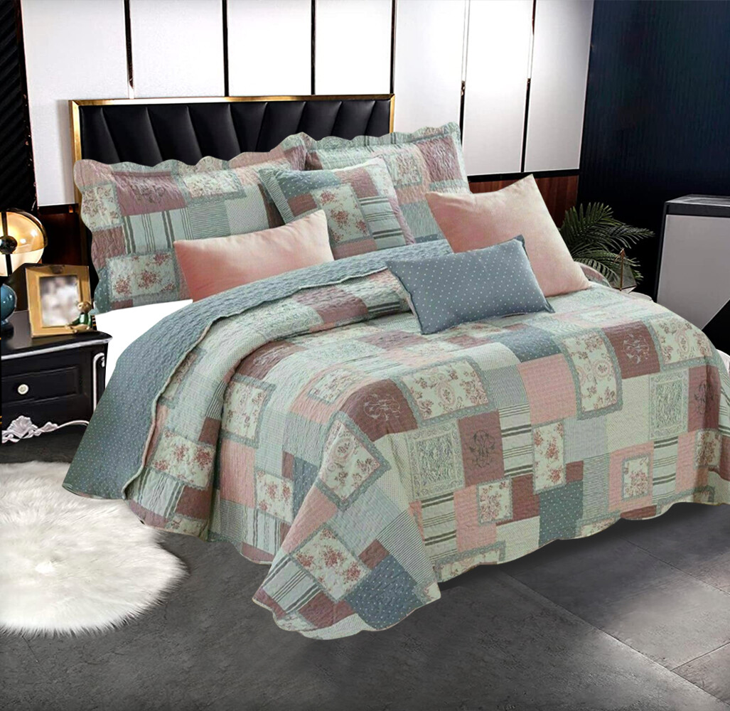 3 Piece Quilted Printed Patchwork Bedspread Comforter Set Single Double