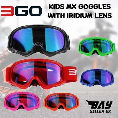 MX Kinder Brille mit Iridium Gläsern Motocross Motorrad Bike Quad ATV BMX Junior