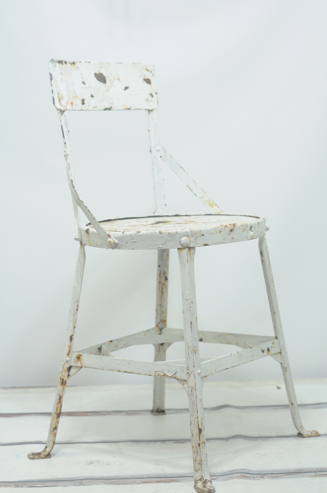 Vintage 1940's Heavy Steel Chair Industrial Metal Steampunk White Chippy Chair