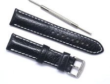 20mm Black/White Camel Grain Oily calf Leather Replacement Watch Band With Tool