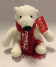 Coca-Cola Coke Mini Bear Plush Stuffed Animal White Polar Bear Red Winter Scarf