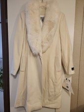 Marvin Richards 100% Lambs Wool White Dyed Fox Fur Collar & Cuffs Coat Sz 6p Nwt
