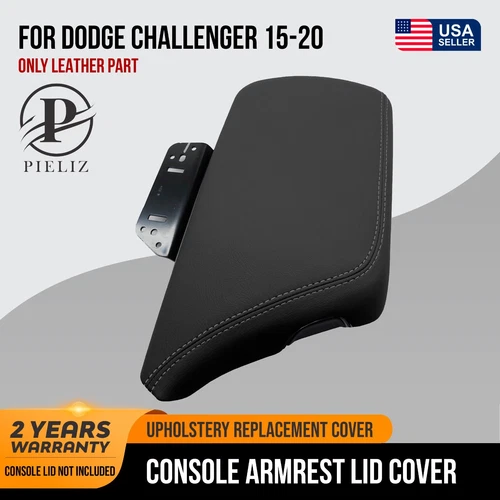 Console Lid Armrest Cover PVC Leather for Dodge Challenger 2015-2020 Gray Stitch