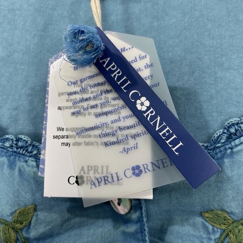 April Cornell Flutter Sun Washed Dress XXL Floral Embroidered Blue Button Front - Picture 7 of 15