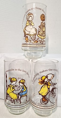 Holly Hobbie Glasses Prairie Girl Cups 3pc Set Coca Cola American Greetings