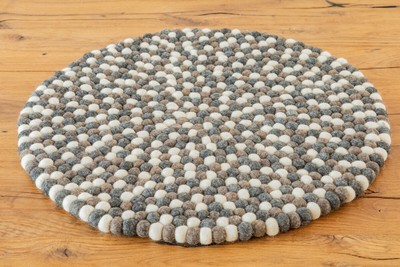 Filzkugelteppich Filzteppich Grau Natur Weiss Teppich Wolle Filz