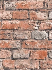 Rusty Red and Grey Brick on Unpasted Wallpaper IR50801