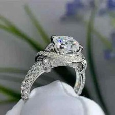 3Ct Round Cut Lab Created Diamond Engagement Wedding Ring 14K White Gold Plated