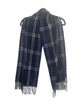 NWT CEJON Italian Scarf Navy Blue White Blue Plaid Classic Fringe #1725