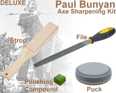 Paul Bunyan Axe Adze Sharpening Stone Kit Green Compound Strop Puck File Grind 