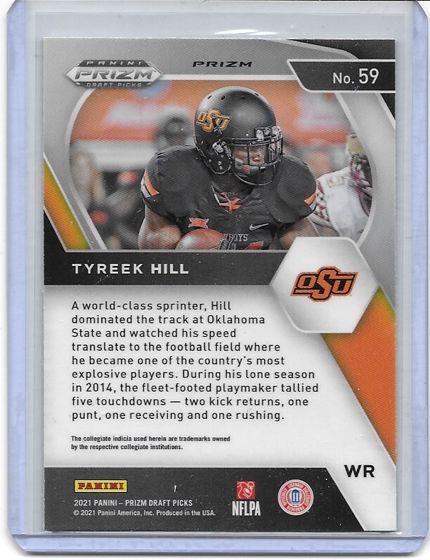 Tyreek Hill, 2021 Prizm Draft Pick's, "Red Pulsar Prizm Parallel" 59