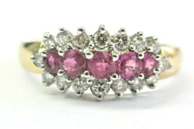Rubin & Diamant dreireihiger Ring 14Kt Gelbgold 0,35Ct/0,36Ct FEINER RUBIN GRÖSSE