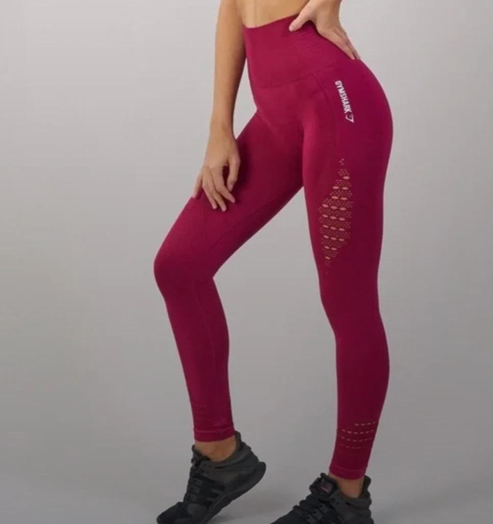 Gymshark High Rise Energy + Seamless beet Red Full Length Leggings Medium