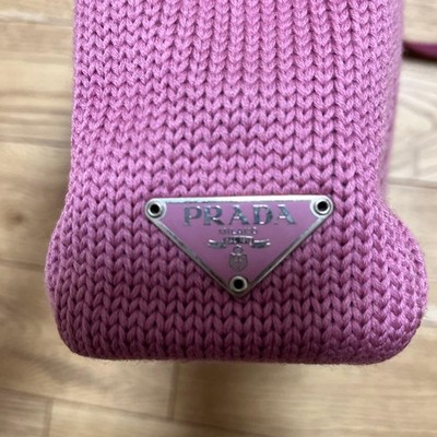 RARE PRADA Pink Knit Crochet Mini Tote Bag Purple Fuchsia Triangle