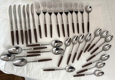 LOT 34 Pieces - INTERPUR INR2 Stainless Flatware Faux Wood Handles MCM Japan