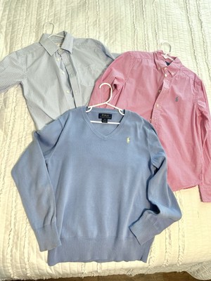 Polo Ralph Lauren Sweater Youth Size Medium 8 Blue V Neck Button Up Dress Preppy